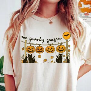 Halloween Shirt, Spooky Season Shirt, Ghost Pumpkin Shirt, Halloween Cat Shirt